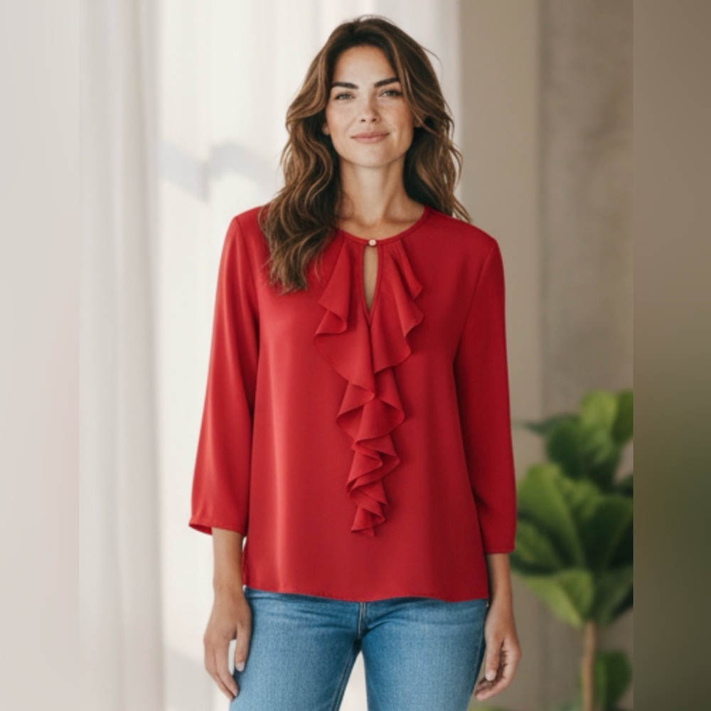 Lauren Ralph Lauren red gold button blouse 1X career top